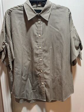 NWT Lauren Ralph Lauren Striped Tie Sleeve Blouse Size L